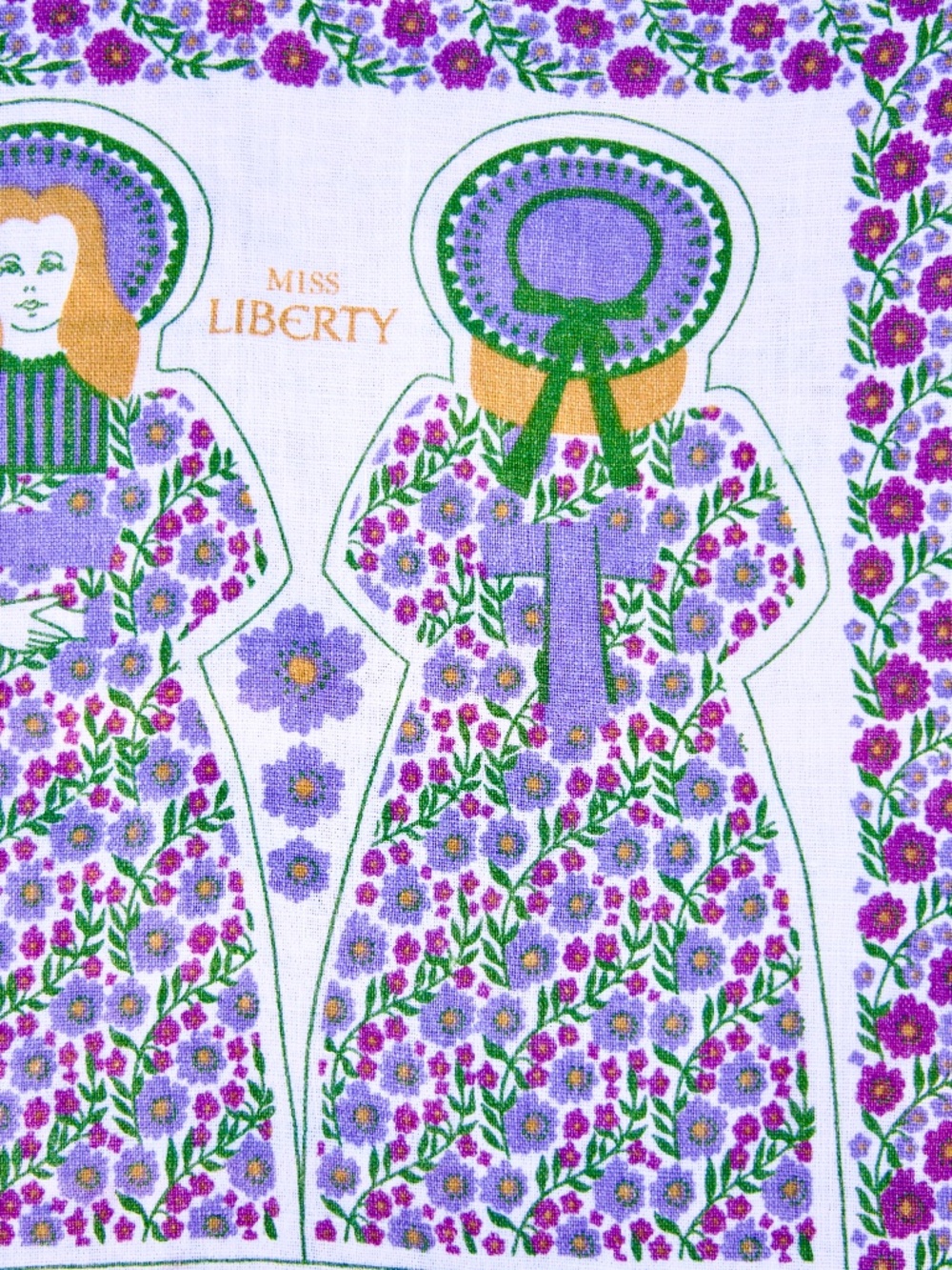 Vintage 60's Liberty Of London 100% Linen Purple Floral Tea Towel